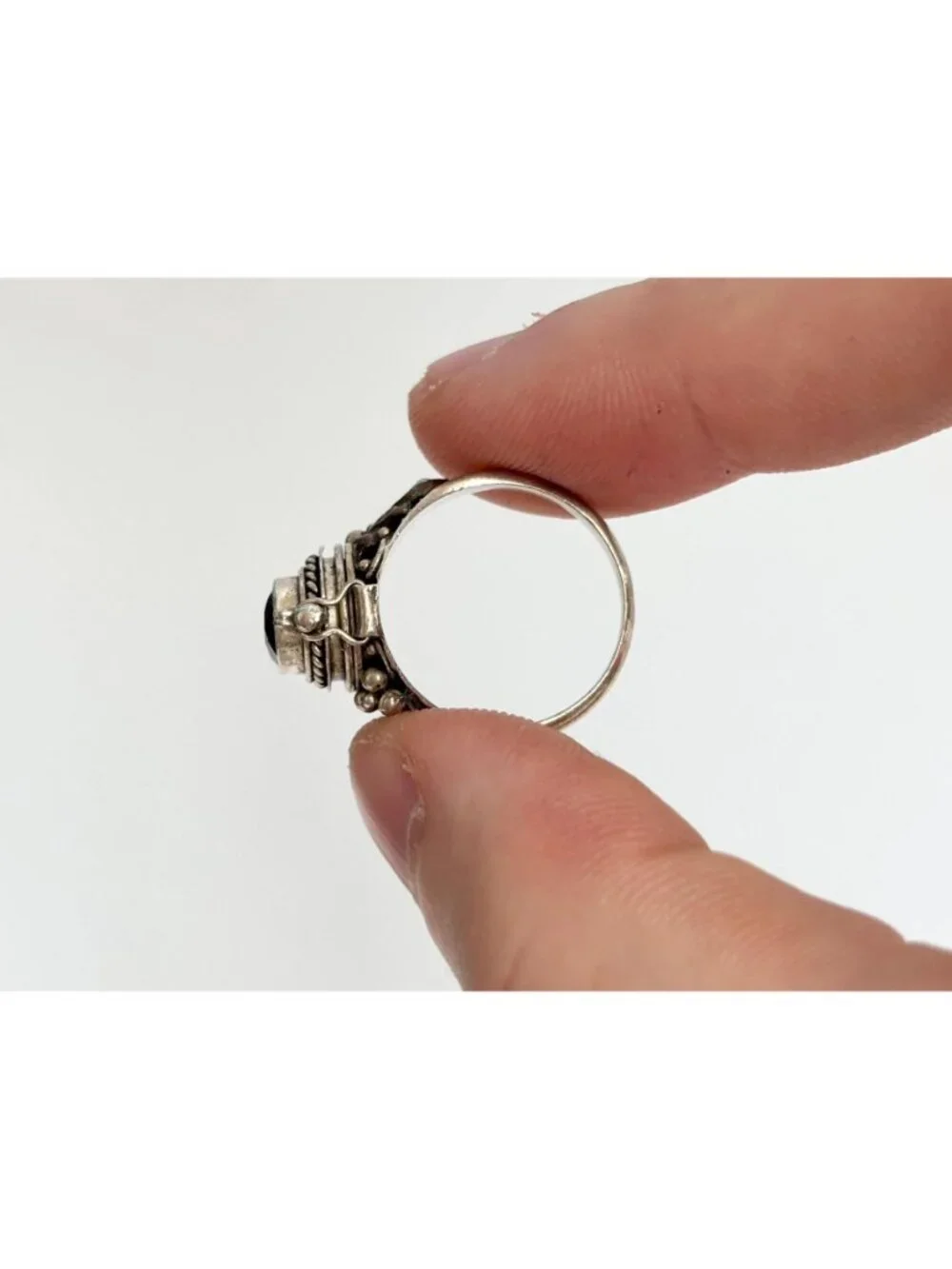Poison Box Art Deco Style Hinged Garnet Sterling Silver 925 Vintage Ring sz 5.25
